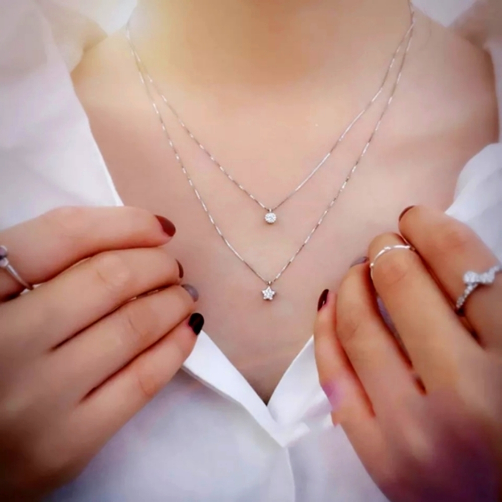 Nice Two Layered Moon&Star Pendant Necklace